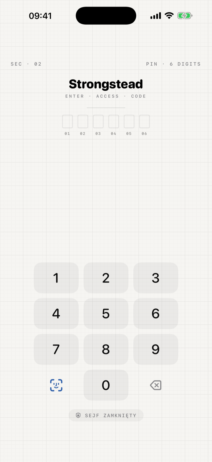 Strongstead — odblokowanie PIN-em lub Face ID
